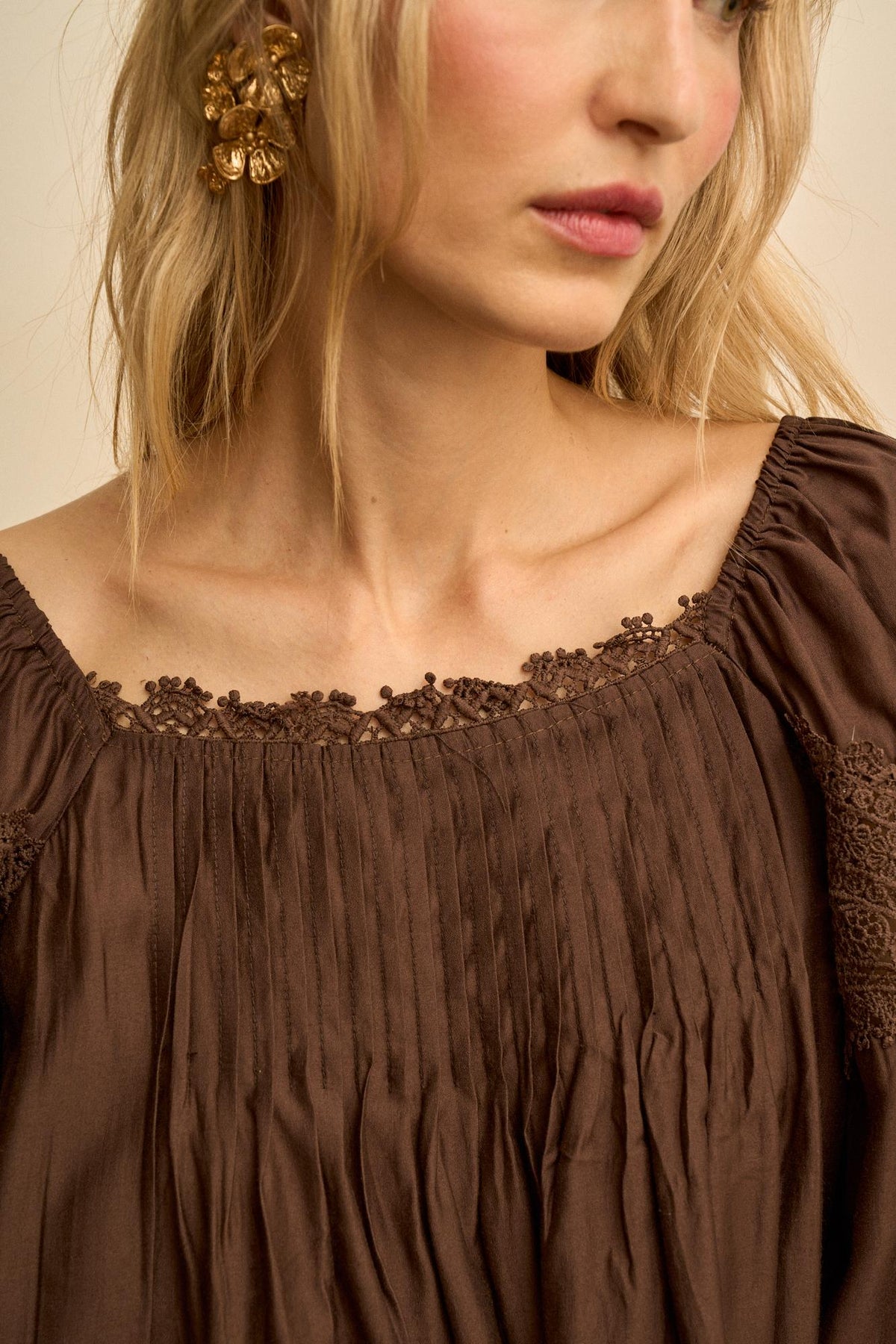 Elodie Gathered Lace Blouse