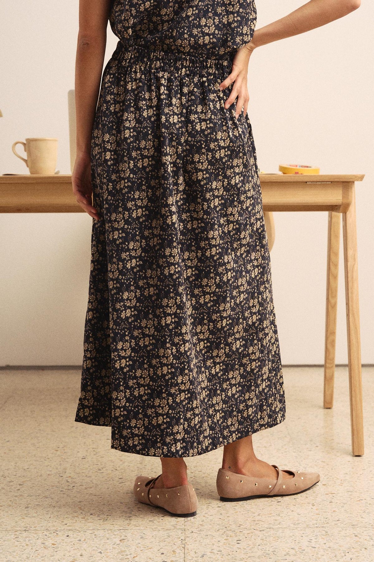Falda Midi Flores Abeny