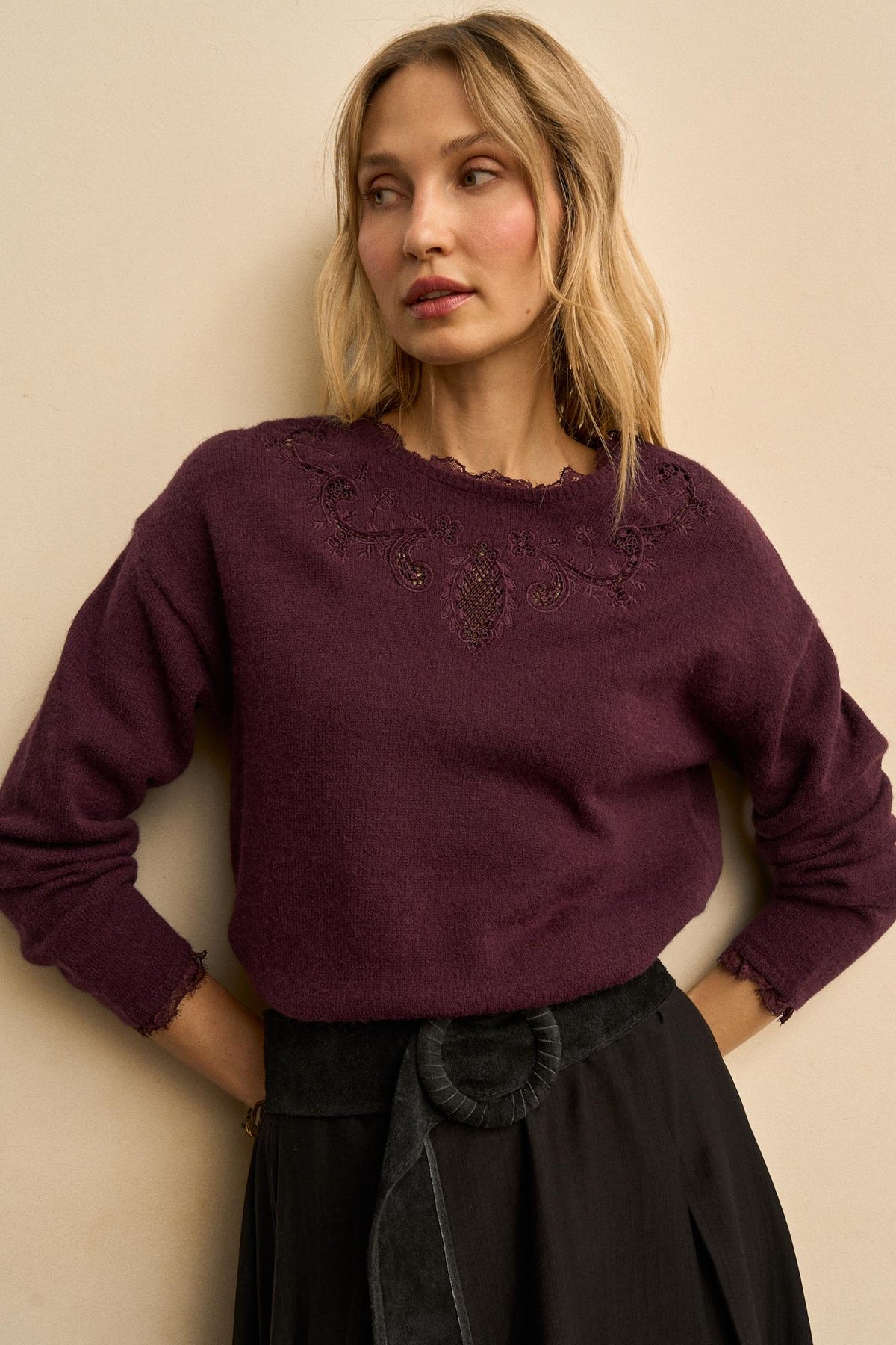 Amaia Openwork-Neck Sweater