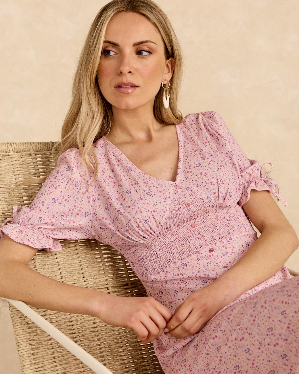 Robe longue imprimée Rose