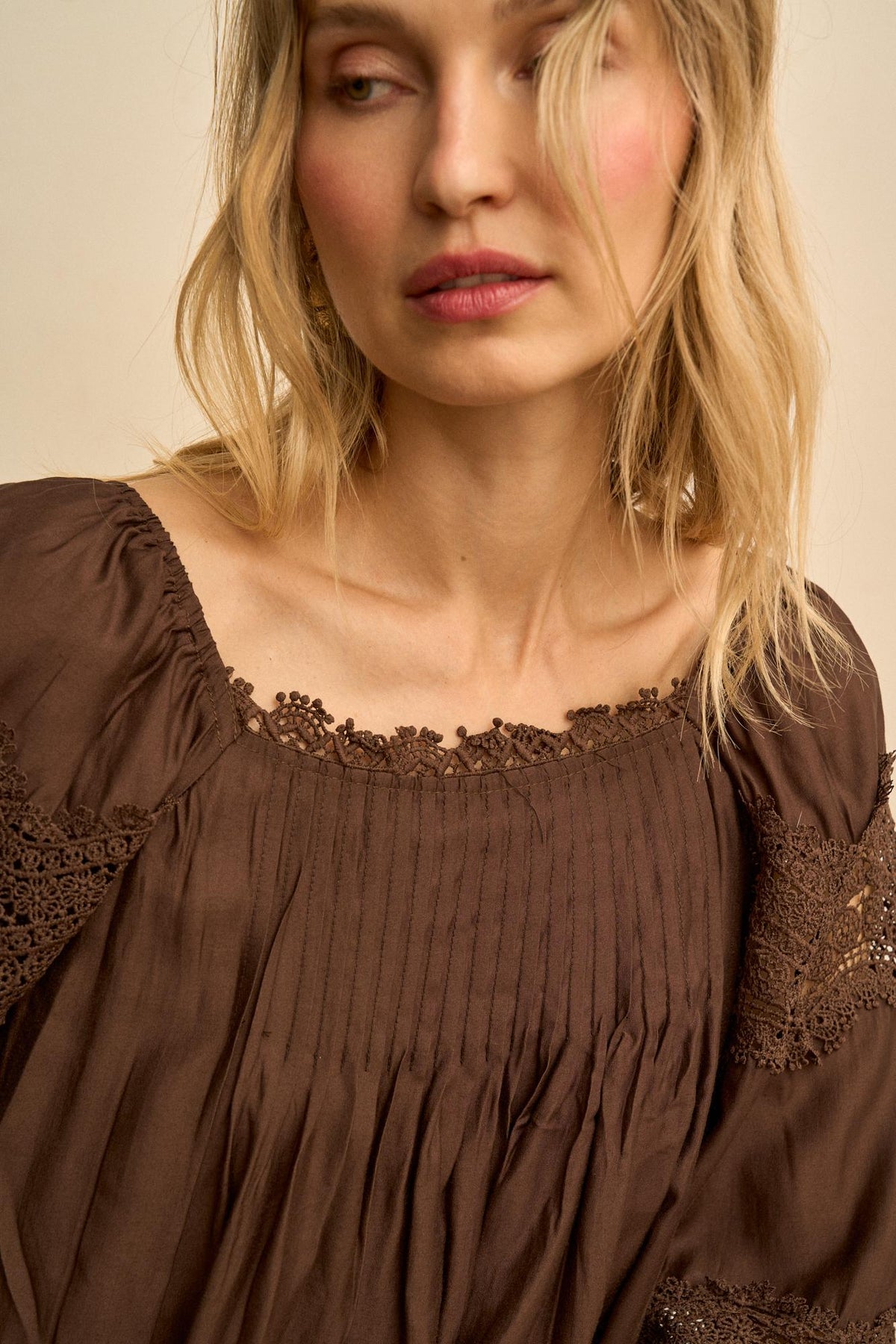 Elodie Gathered Lace Blouse