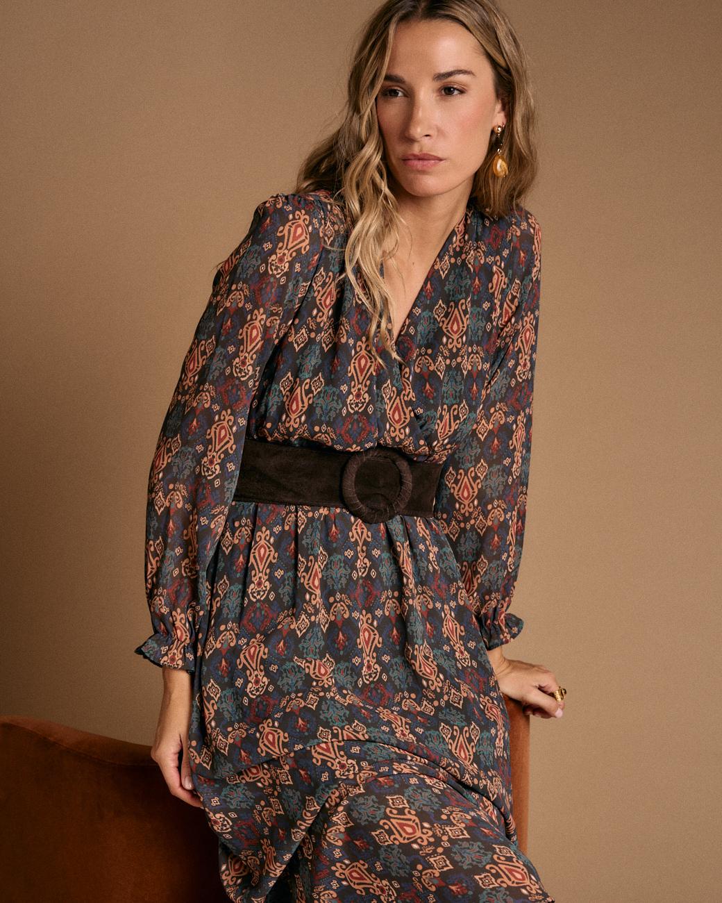 Vestido Largo Estampado Esmeralda