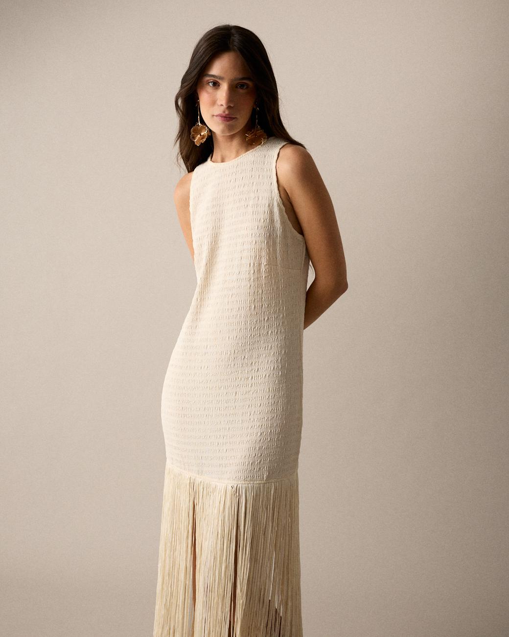 Vestido Largo Flecos Lira