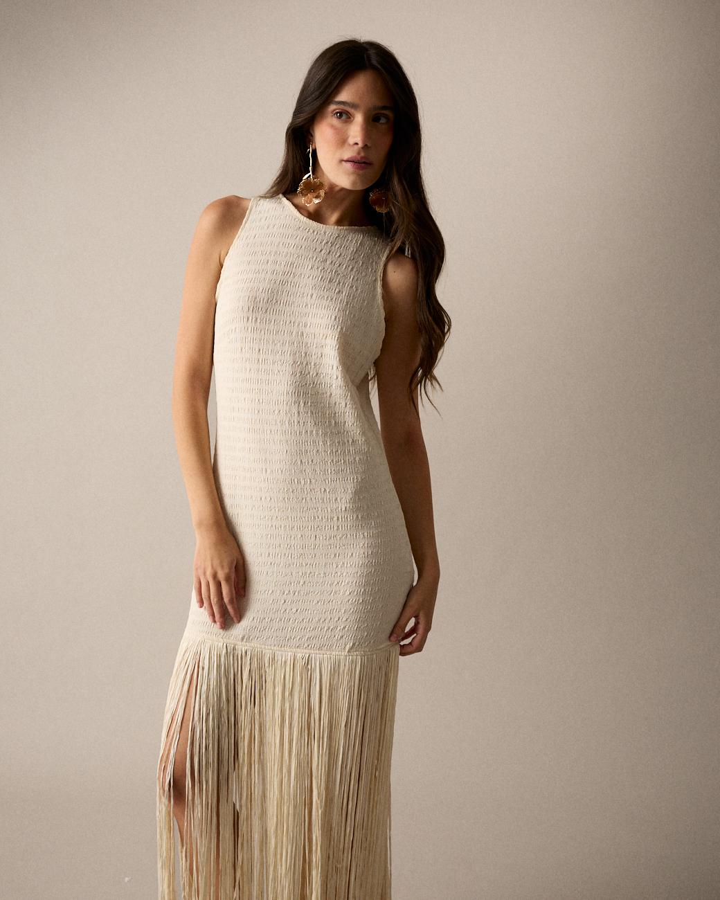 Vestido Largo Flecos Lira