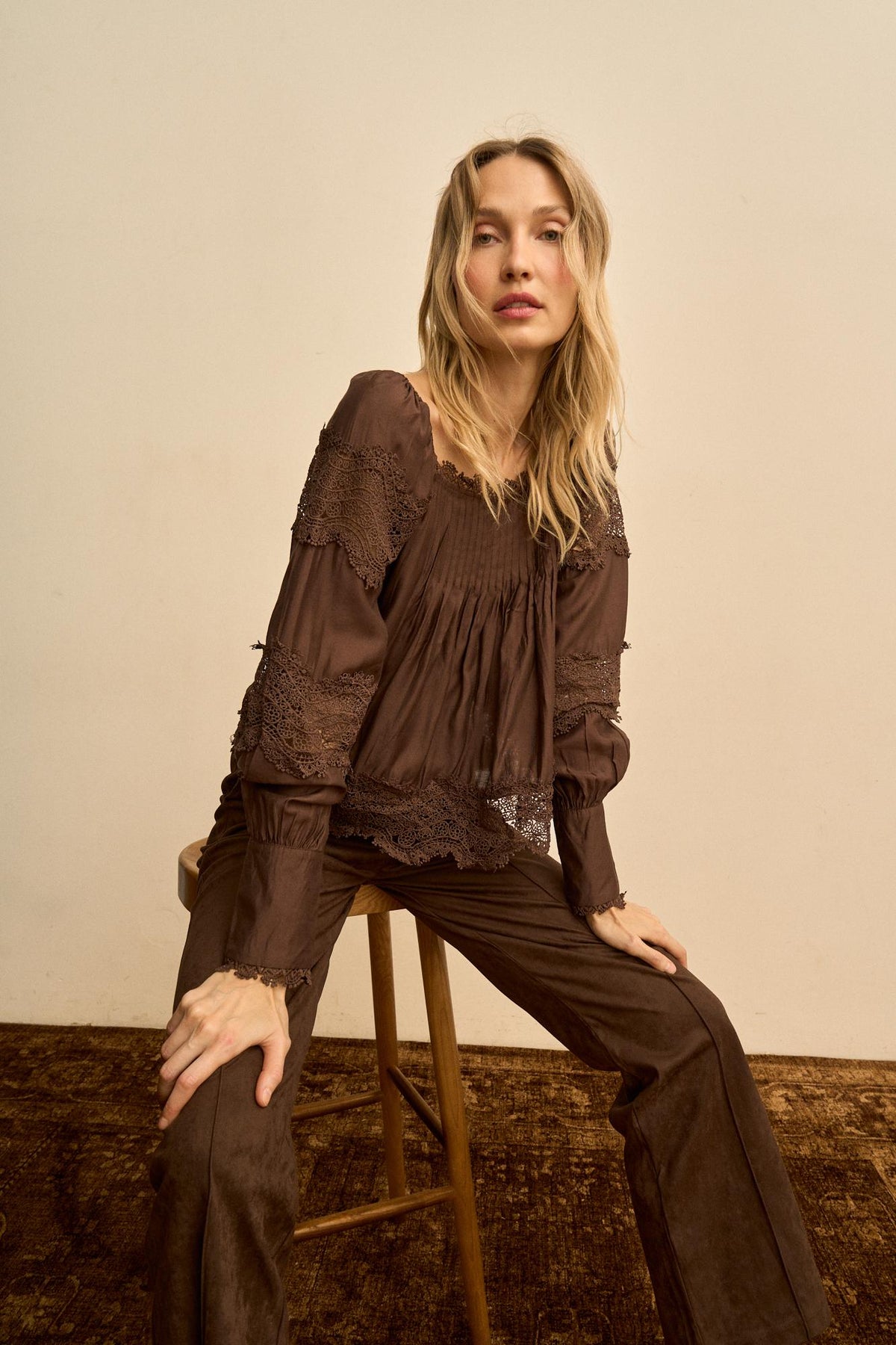 Elodie Gathered Lace Blouse