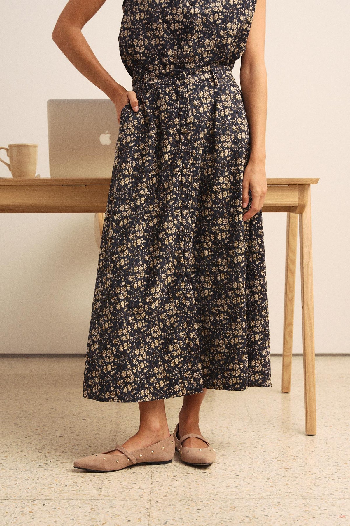 Falda Midi Flores Abeny