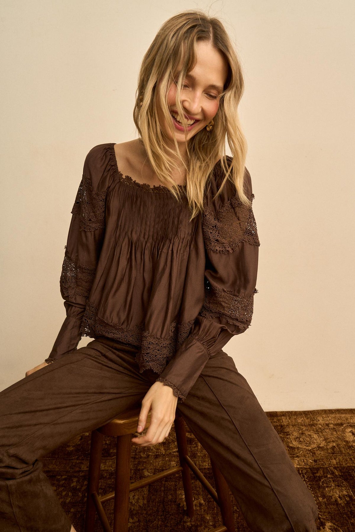 Elodie Gathered Lace Blouse