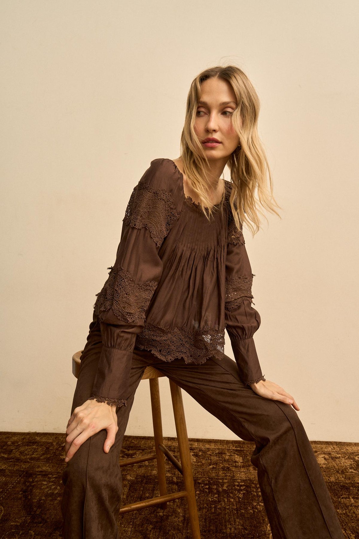 Elodie Gathered Lace Blouse