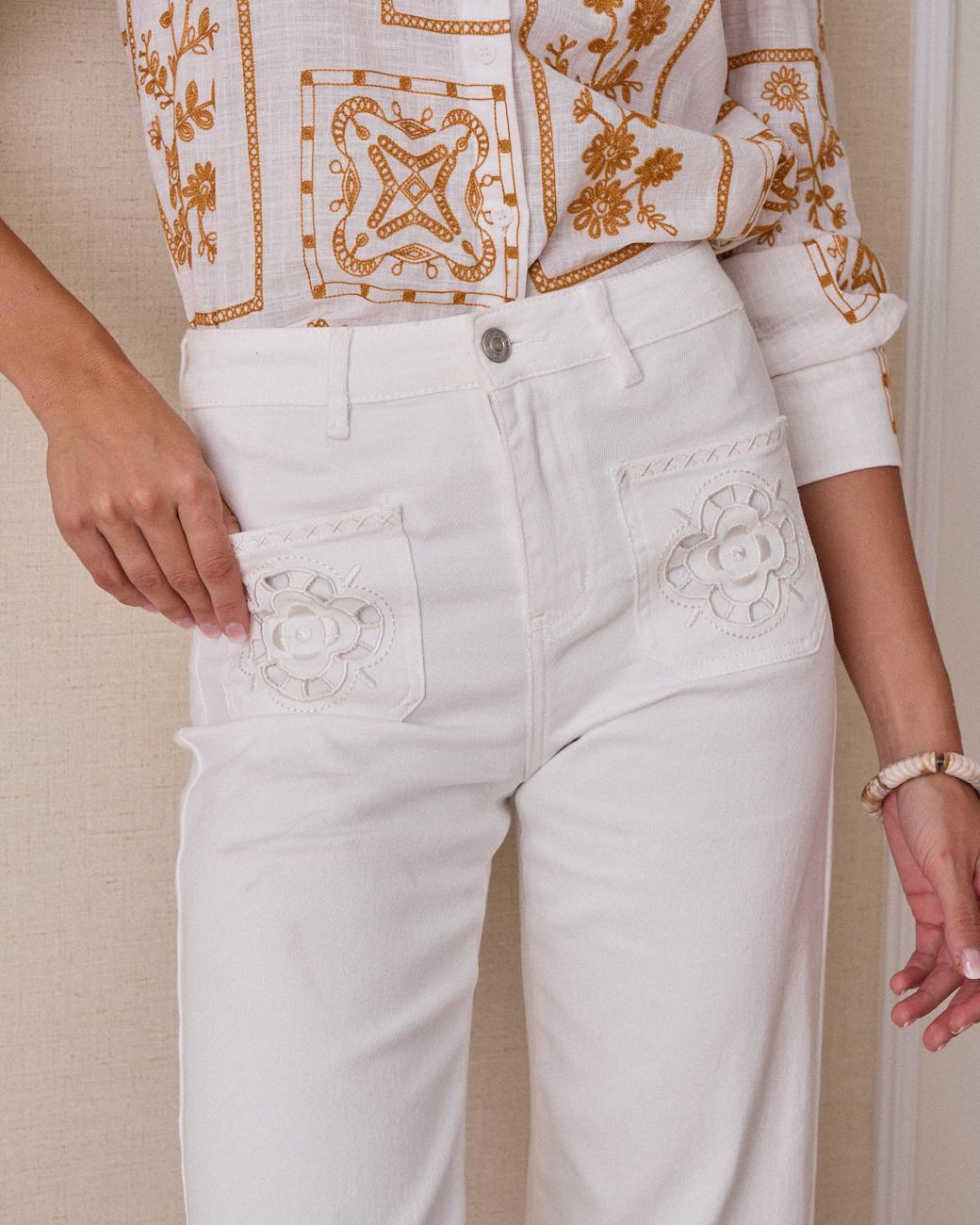 Vesta Embroidered Denim Pants