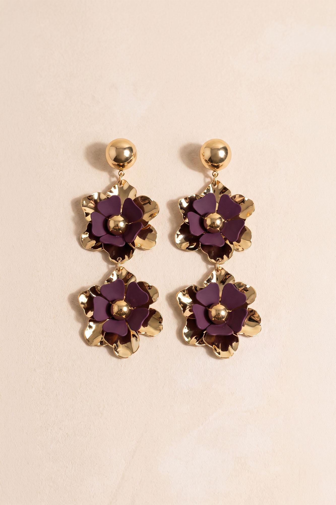 Lusi Eggplant Flower Earrings