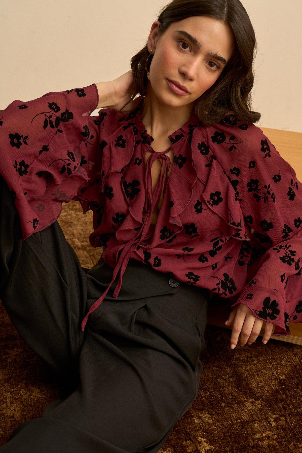 Elvira Floral Ruffle Blouse