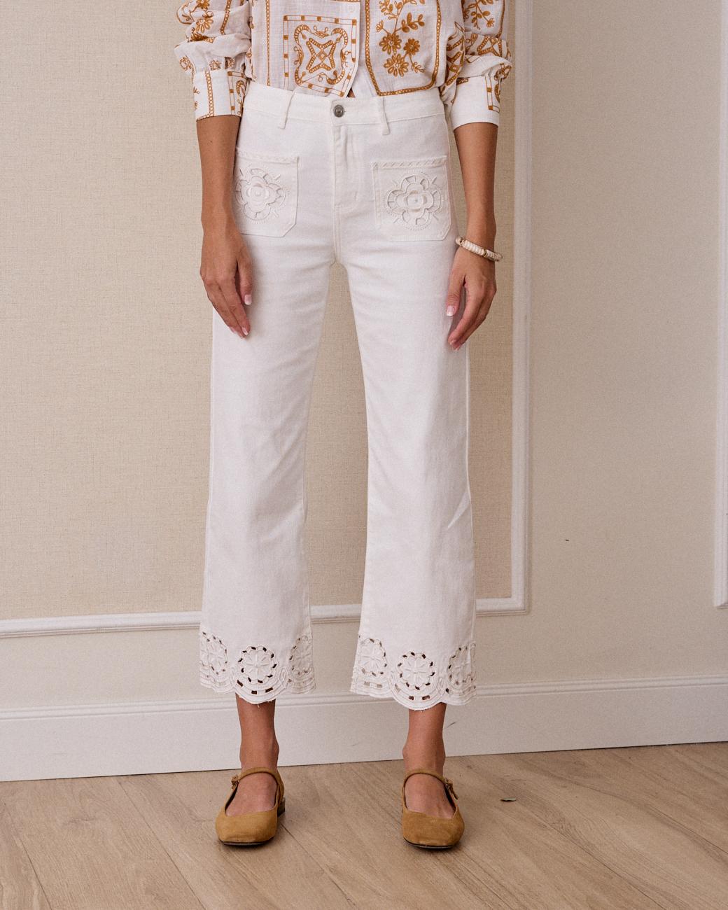 Vesta Embroidered Denim Pants