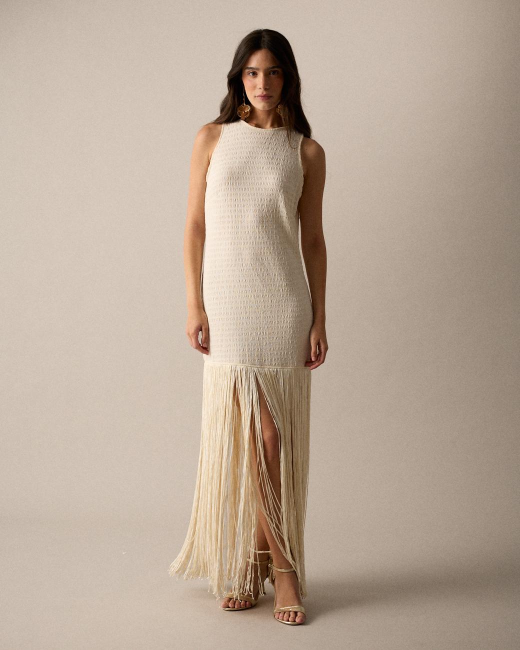 Vestido Largo Flecos Lira