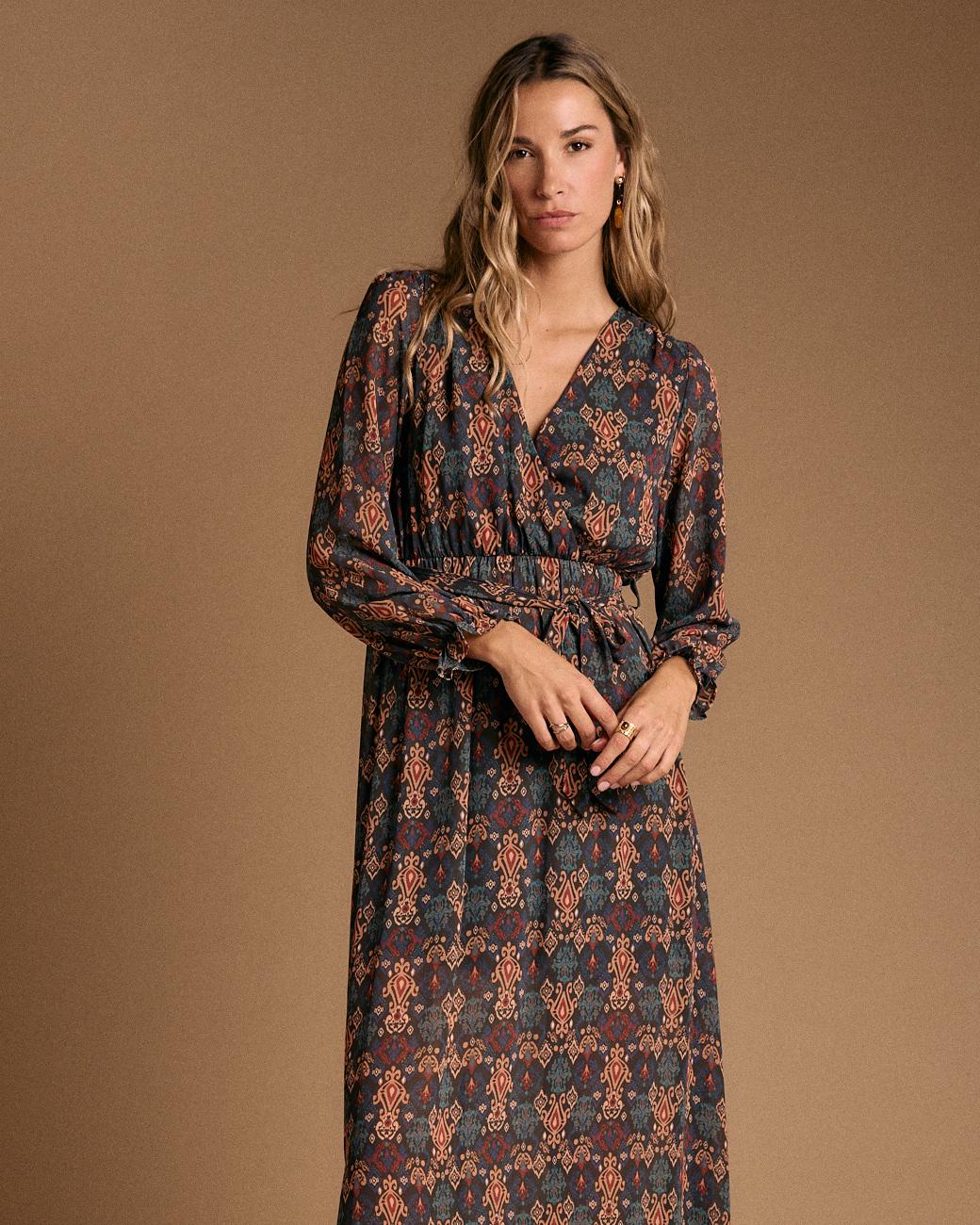 Vestido Largo Estampado Esmeralda