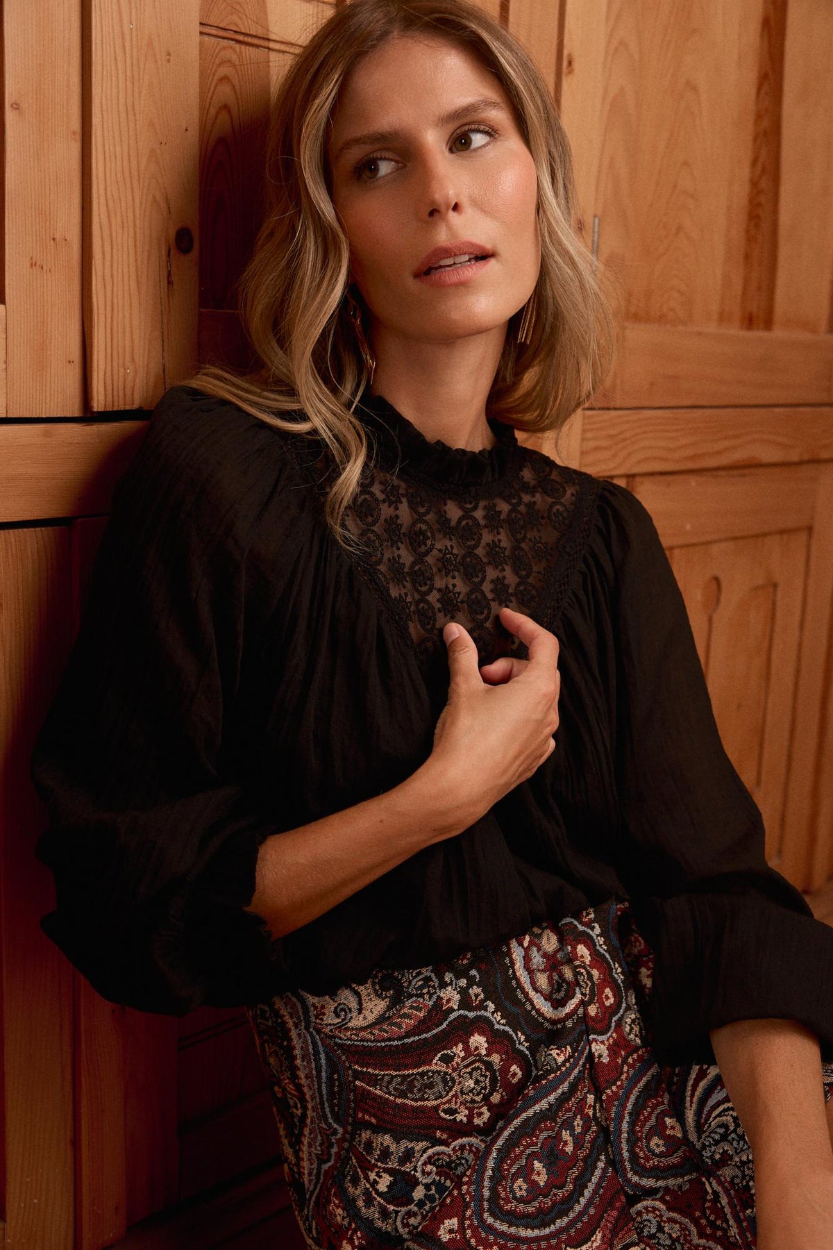 Paola Lace Neckline Blouse