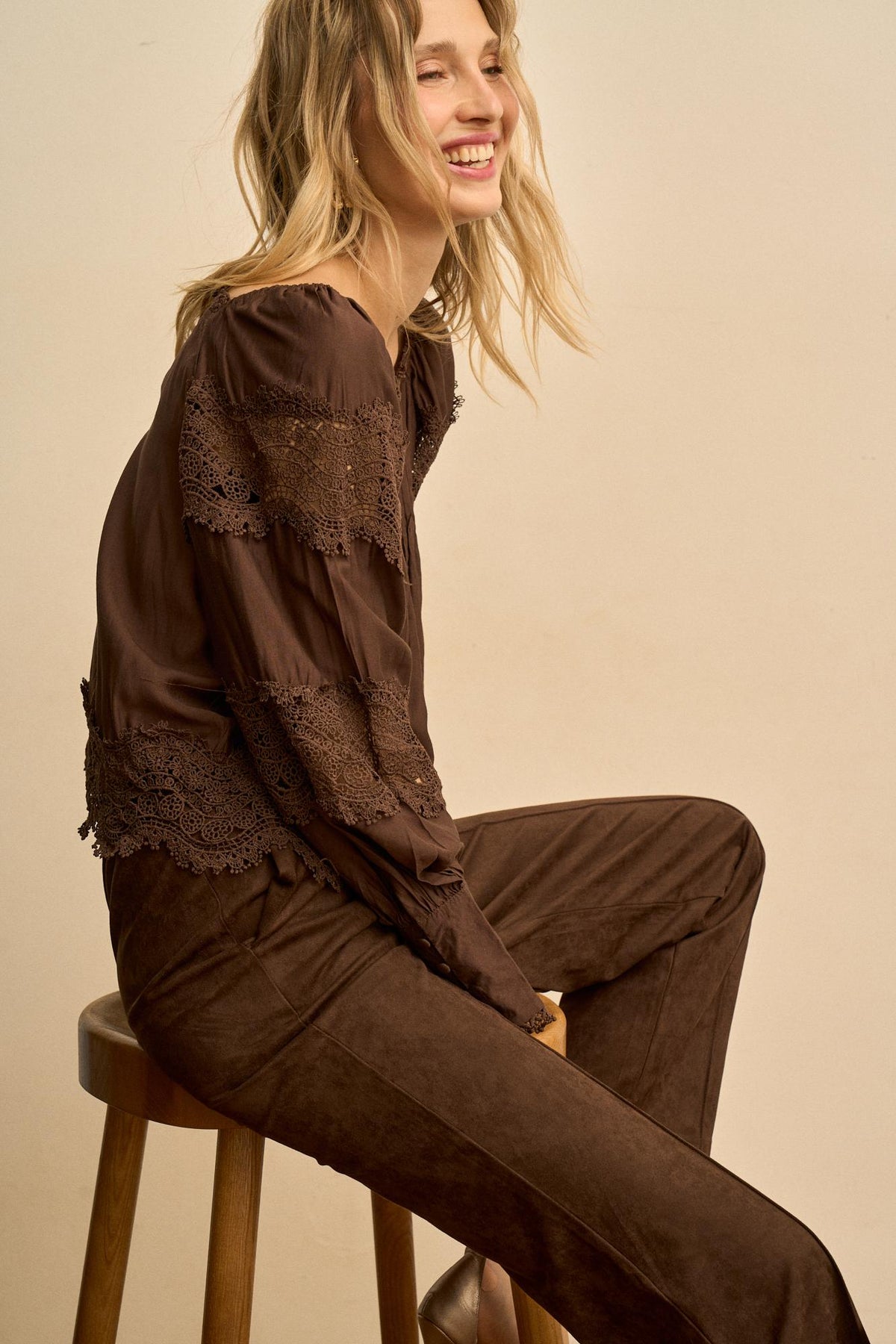 Elodie Gathered Lace Blouse