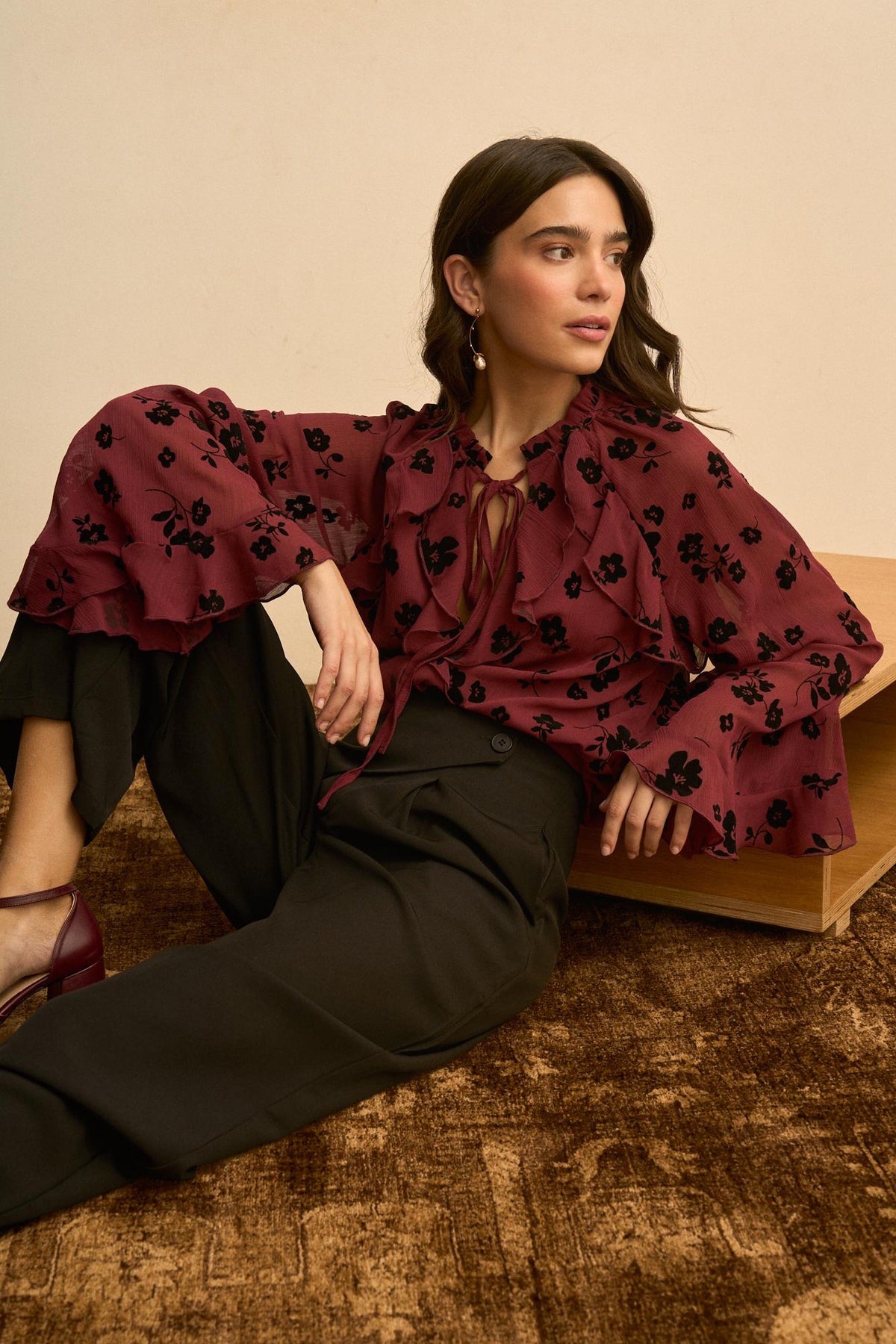 Elvira Floral Ruffle Blouse