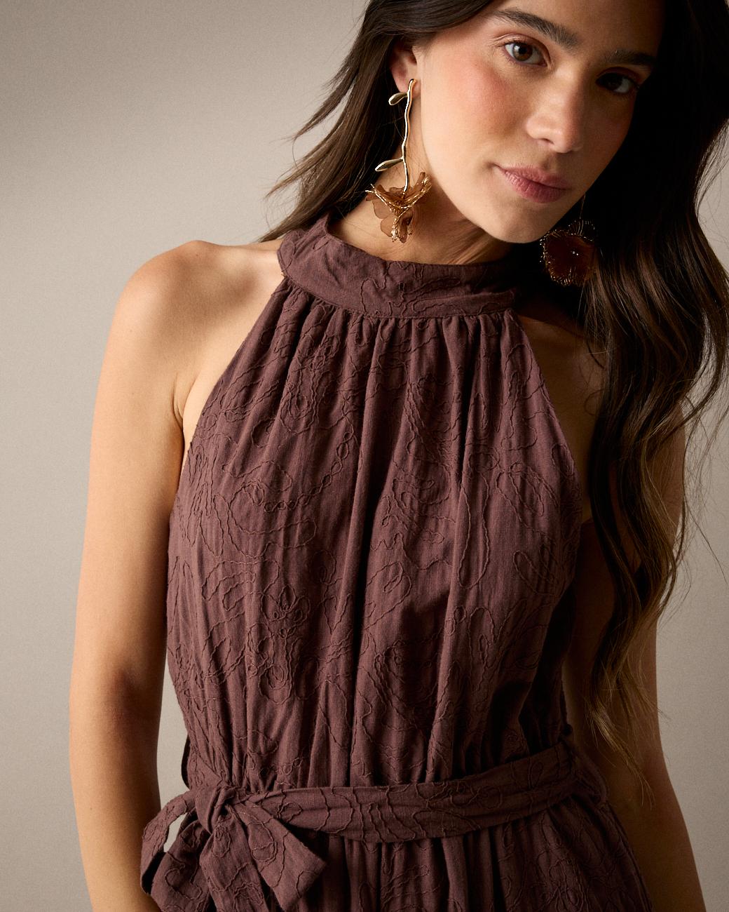 Robe Brodée Col Halter